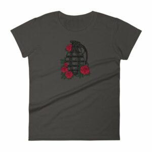 Grenade and Roses - Vintage Hand Grenade Tattoo Art Women's T-Shirt - Image 3