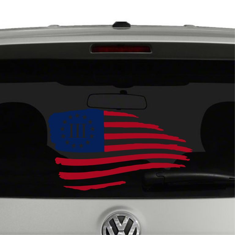 American Flag Waving Distressed 3 Percenter Vinyl Decal Sticker