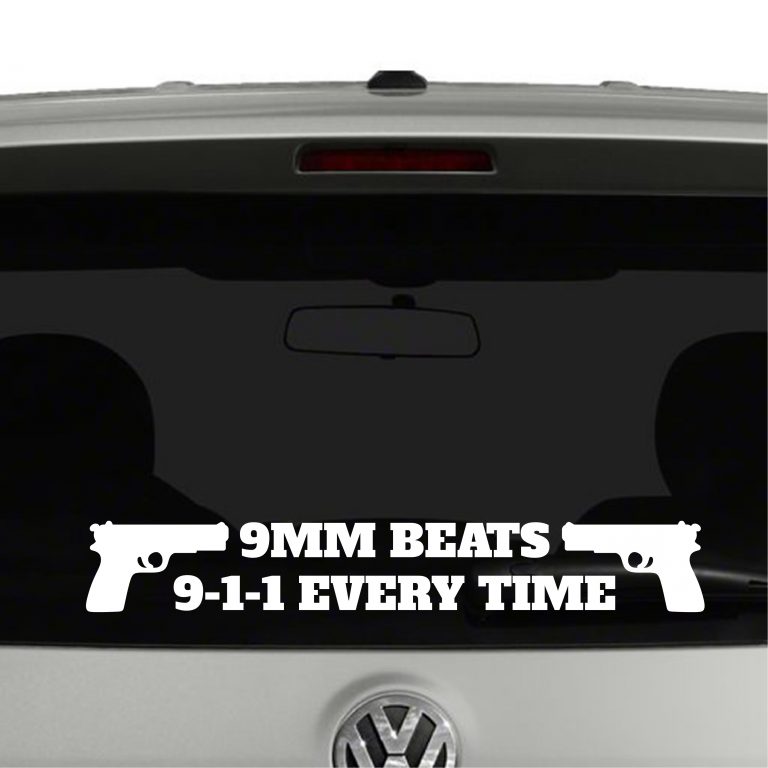 9MM Beats 9-1-1 Every Time 2nd amendment Vinyl Decal Sticker