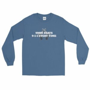 9mm Beats 911 Every Time 2nd Amendment Firearm Long Sleeve T-Shirt - Image 4