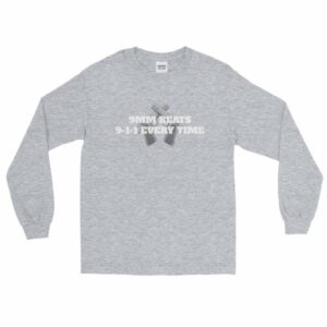 9mm Beats 911 Every Time 2nd Amendment Firearm Long Sleeve T-Shirt - Image 5