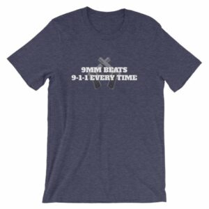 9mm Beats 911 Every Time 2nd Amendment Firearm T-Shirt - Image 5