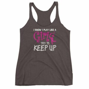 I Know I play Like A Girl Try To Keep Up Lacrosse Funny Women's Racerback Tank - Image 2