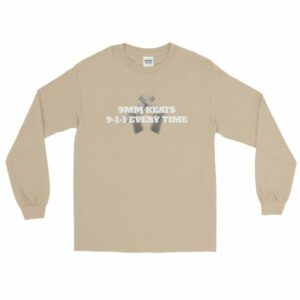 9mm Beats 911 Every Time 2nd Amendment Firearm Long Sleeve T-Shirt - Image 6