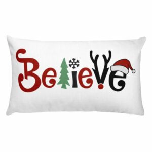 Believe All Things Christmas Rudolph Santa Holiday Throw Rectangular Pillow