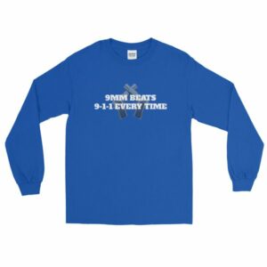 9mm Beats 911 Every Time 2nd Amendment Firearm Long Sleeve T-Shirt - Image 7