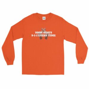 9mm Beats 911 Every Time 2nd Amendment Firearm Long Sleeve T-Shirt - Image 9