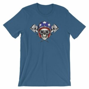 All American Rider Skull Motorcycle Helmet Pistons T-Shirt - Image 9