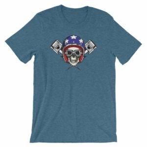 All American Rider Skull Motorcycle Helmet Pistons T-Shirt - Image 3