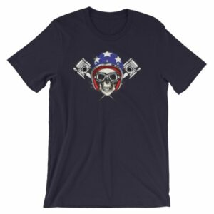 All American Rider Skull Motorcycle Helmet Pistons T-Shirt - Image 7