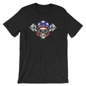 All American Rider Skull Motorcycle Helmet Pistons T-Shirt - Image 2