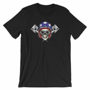All American Rider Skull Motorcycle Helmet Pistons T-Shirt