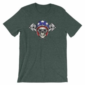 All American Rider Skull Motorcycle Helmet Pistons T-Shirt - Image 4