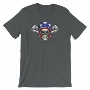 All American Rider Skull Motorcycle Helmet Pistons T-Shirt - Image 6