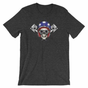 All American Rider Skull Motorcycle Helmet Pistons T-Shirt - Image 8
