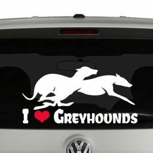 I love Greyhounds Heart Greyhounds Running Silhouette Vinyl Decal Sticker