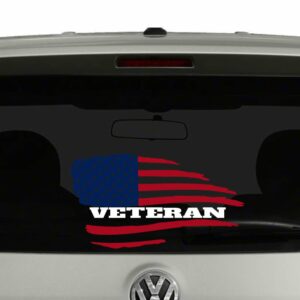 Veteran American Flag Waving Distressed Vinyl Decal Sticker