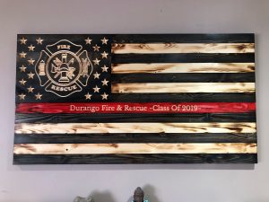 Wooden Thin Red Line American Flag