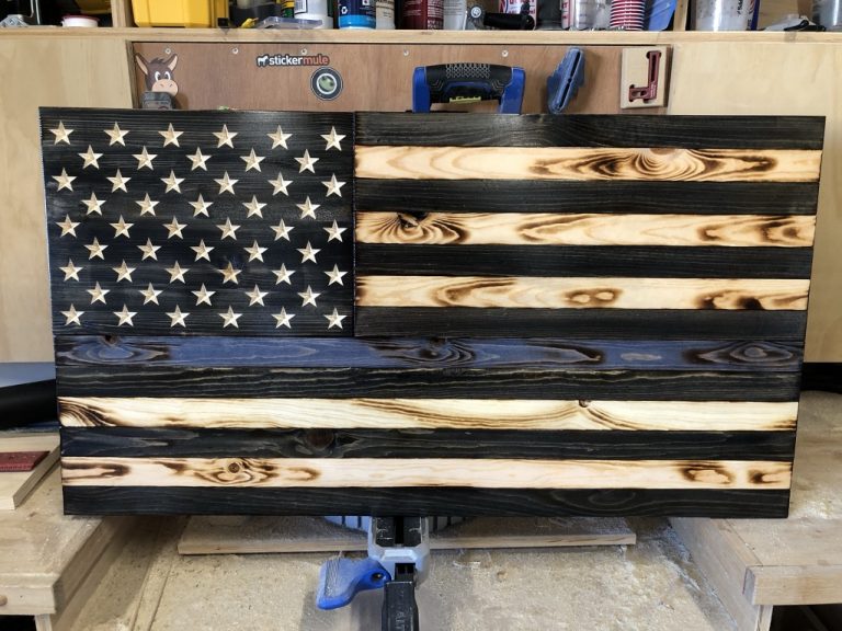 Wooden Thin Blue Line American Flag