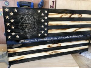 Wooden Thin Blue Line American Flag