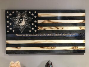 Wooden Thin Blue Line American Flag