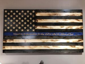 Wooden Thin Blue Line American Flag