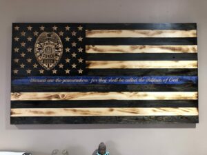 Wooden Thin Blue Line American Flag