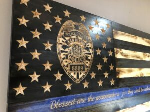 Wooden Thin Blue Line American Flag