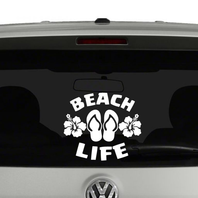 Beach Life Flip Flops and Hibiscus Flowers Vinyl Decal Sticker