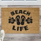 Beach Life Flip Flops and Hibiscus Floor Welcome Mat 18" x 30"