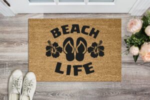 Beach Life Flip Flops and Hibiscus Floor Welcome Mat 18" x 30"