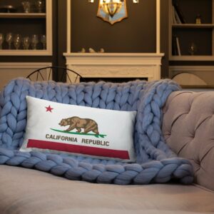 California Republic Surfing Bear State Flag Throw Pillow - Image 3