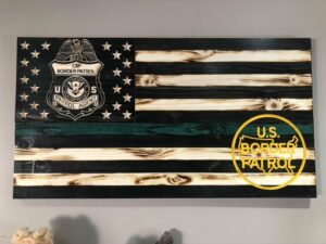 Wooden Thin Green Line American Flag