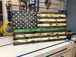 Wooden Thin Green Line American Flag