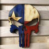 Wooden Texan Texas Flag Punisher Skull