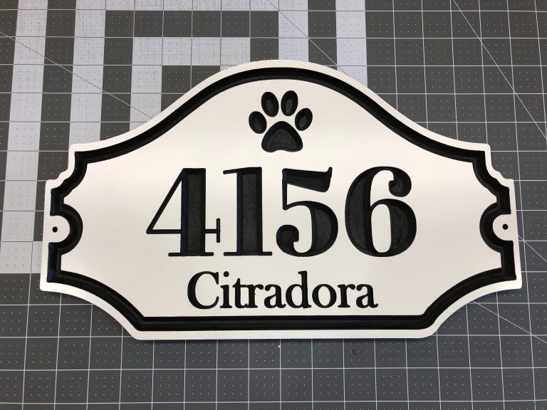 House Address Engraved Plaque 15" x 9" House Number Outdoor Sign Paw Print Design 3