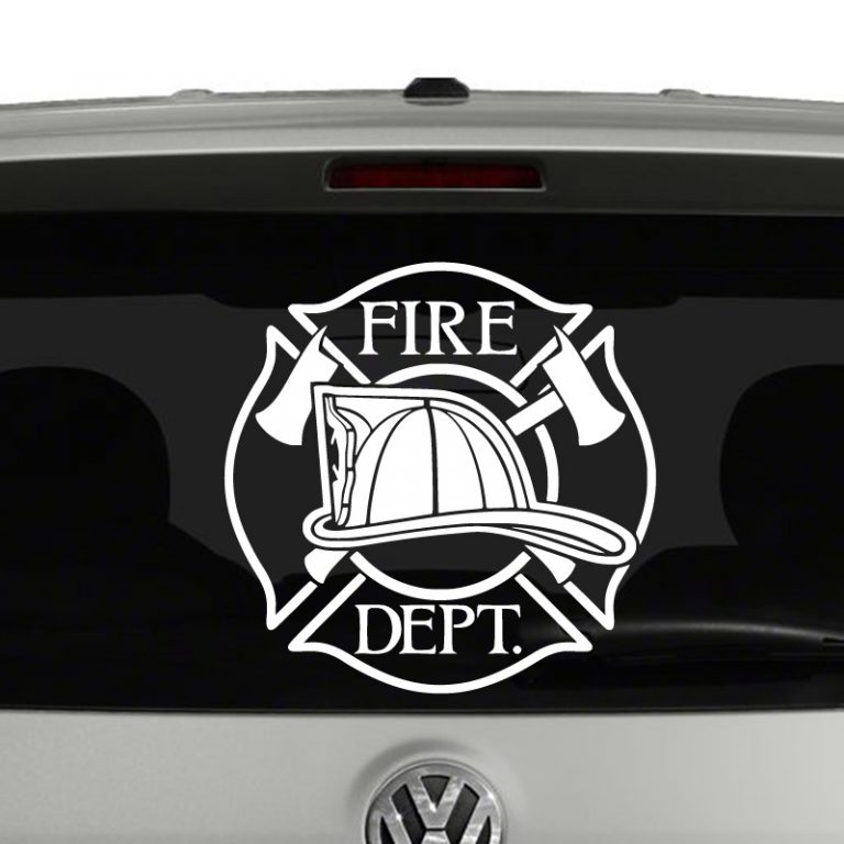 Fire Dept Maltese Cross Helmet Crossed Axes Vinyl Decal Sticker