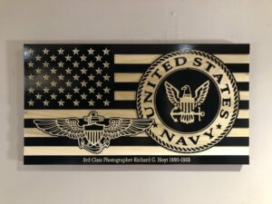 Wooden Carved American Flag Navy and Rank Insignia