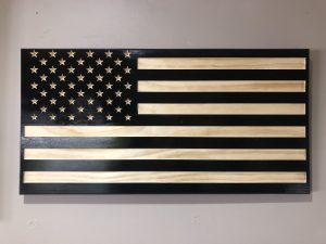 Wooden Carved American Flag Black and Natural Gloss