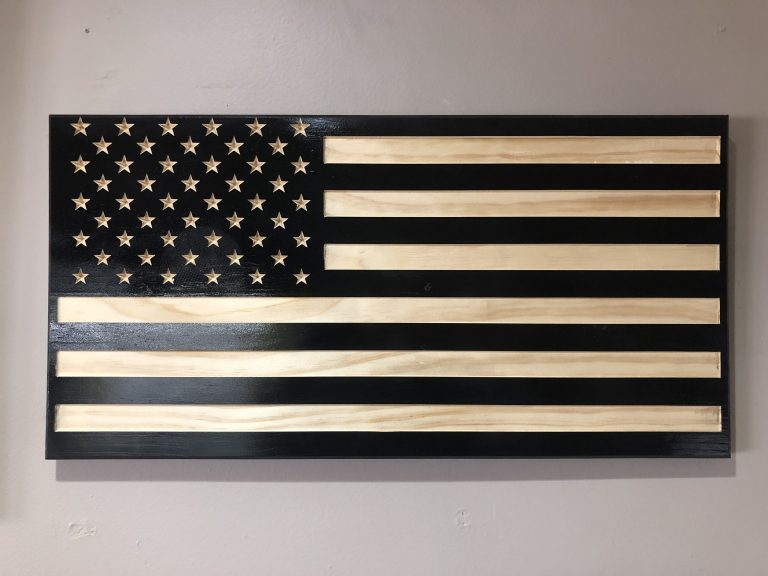 Wooden Carved American Flag Black and Natural Gloss