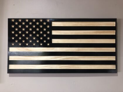 Wooden Carved American Flag Black and Natural Gloss