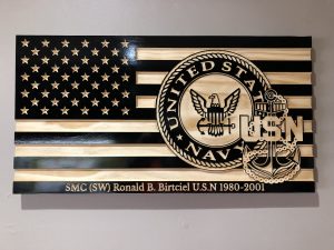 Wooden Carved American Flag Navy Emblem and Rank Insignia