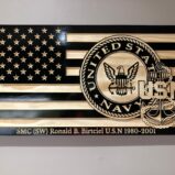 Wooden Carved American Flag Navy Emblem and Rank Insignia