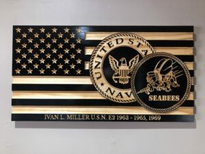 Wooden Carved American Flag Navy Emblem and Rank Insignia