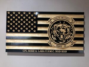 Wooden Carved American Flag Marine Corps EGA Rank Insignia