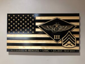 Wooden Carved American Flag Marine Corps EGA Rank Insignia