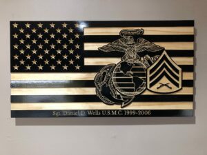 Wooden Carved American Flag Marine Corps EGA Rank Insignia