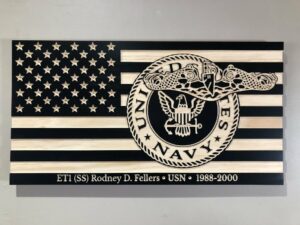 Wooden Carved American Flag Navy Emblem and Rank Insignia