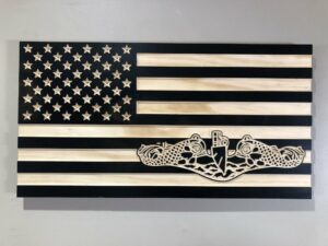 Wooden Carved American Flag Navy Emblem and Rank Insignia