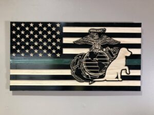 Wooden Carved American Flag Marine Corps EGA Service Dog